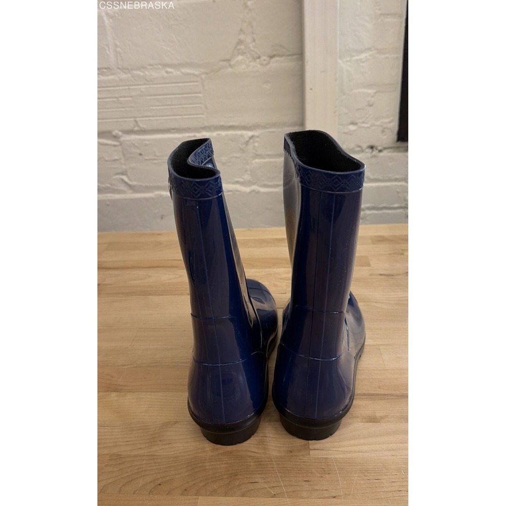 UGG Shaye Navy Blue Glossy Rubber Tall Rain Boots Women's Size 9 - Picture 3 of 7